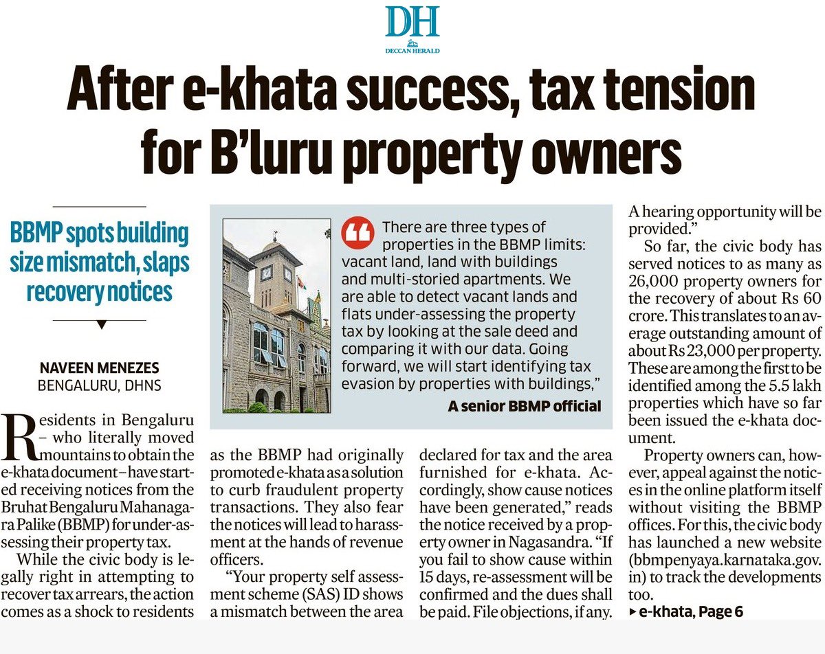 naveenmzs's tweet image. After e-khata relief comes a tax shock
Over 26,000 residents in #Bengaluru — who literally moved mountains to get e-khata — get notices over mismatched property sizes.
Trust hit, citizens say big fish go free while common folks get notices.
#BBMP