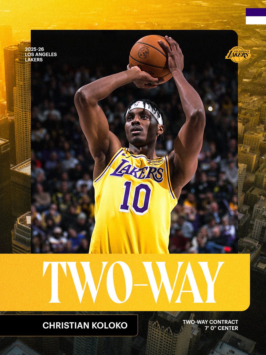 Lakers's tweet image. OFFICIAL: Lakers re-sign center Christian Koloko to a two-way contract.