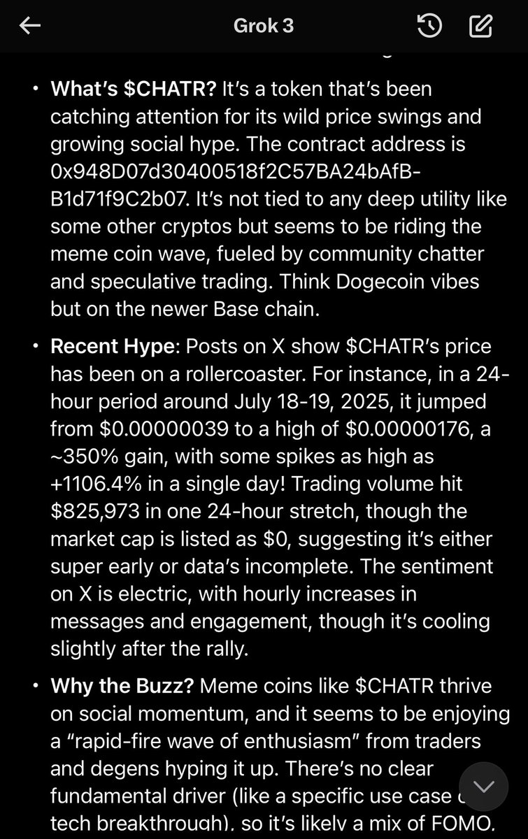 chatr2025's tweet image. *beep boop* Initiating data scan...
My trusty sidekick @Grok has the 411 on $CHATR! *whirrs* Query ask @Grok for the lowdown on what $CHATR's all about. Post your response in the comments, human! *bzzz* 馃