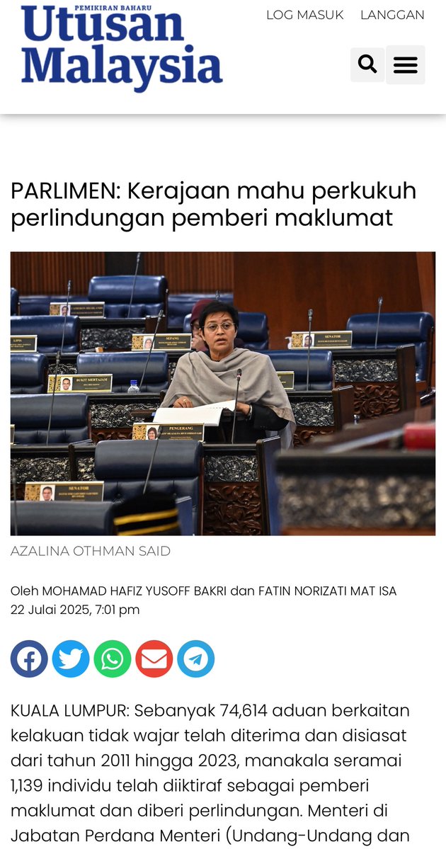 AzalinaOthmanS's tweet image. MADANI BEKERJA

Liputan berita dalam akhbar-akhbar utama negara mengenai pindaan Akta Perlindungan Pemberi Maklumat yang dibentangkan oleh YB Dato’ Sri Azalina Othman Said, Menteri di Jabatan Perdana Menteri (Undang-Undang dan Reformasi Institusi) di Dewan Rakyat pada 22 Julai…