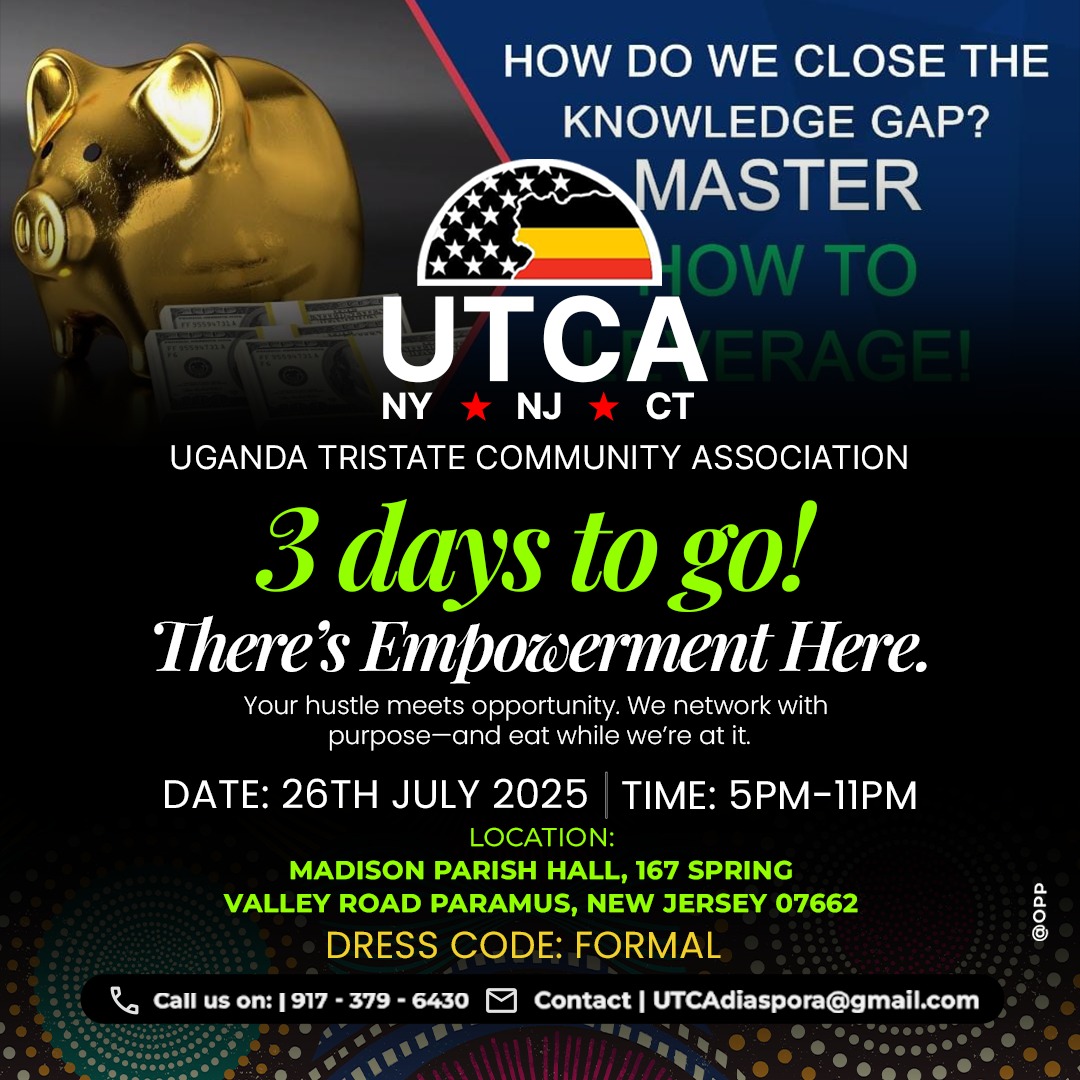 OyuluPatrick's tweet image. At UTCA, we turn community into opportunity - for hard working Ugandans in New York, New Jersey, and Connecticut; professionals, creatives, and every Ugandan ready to thrive.
JOIN US! IN THREE DAYS!
#UTCALAUNCH #UTCA #Uganda #UgandansMeet @UgandaMissionNY @adoniaayebare…