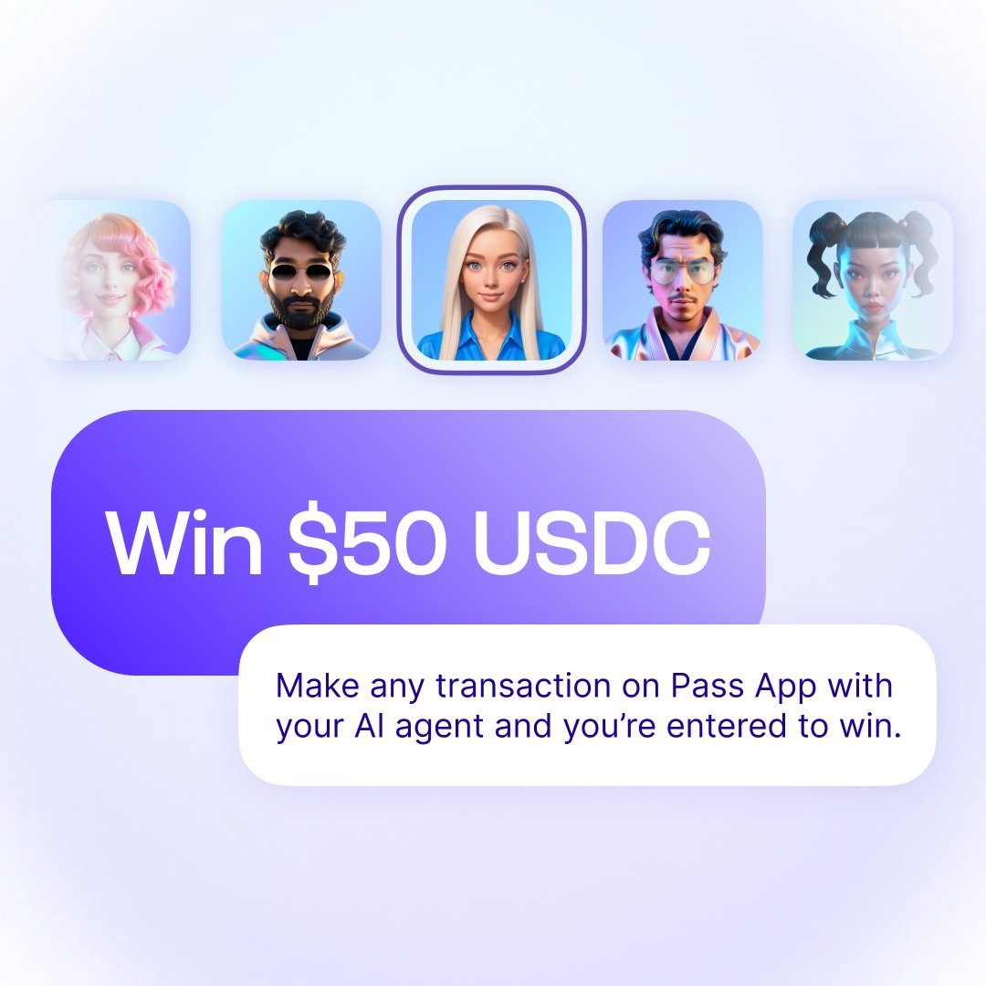PassAppHQ's tweet image. Transact with your AI agent and enter to win $50 USDC! 💸
To enter to win:
1️⃣ Follow @PassAppHQ
2️⃣ Like this post
3️⃣ Make any transaction in Pass App using your AI agent
4️⃣ Quote tweet this post with a screenshot of your transaction
✅ 2 winners will each receive $50 USDC
🚫 No…