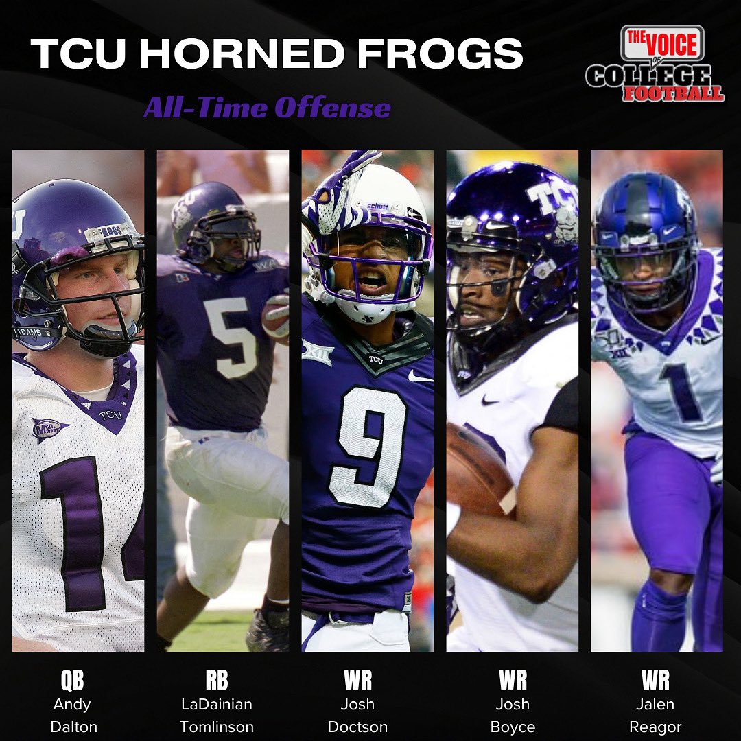 TheVOCFB's tweet image. The legend of the Horned Frogs runs deep. How does this lineup stack up?
#VOCFB
#TCU #HornedFrogs #NCAA #CFB #CollegeFootball #Football #Sports