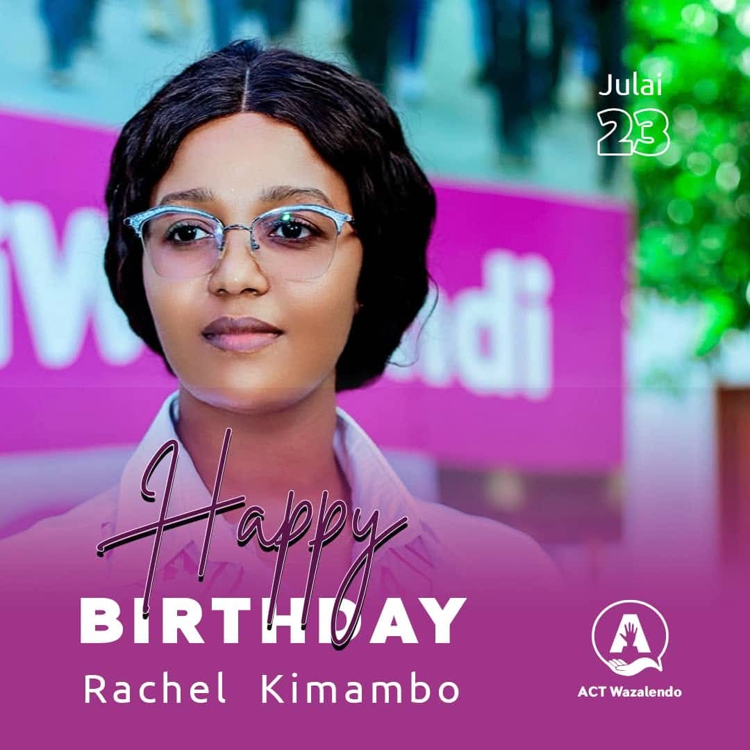ACTWazalendo (@actwazalendo) on Twitter photo Leo ni kumbukumbu ya kuzaliwa Katibu wa Idara ya Fedha ya <a href="/ACTwazalendo/">ACTWazalendo</a>, Ndugu <a href="/RachelKimambo/">Rachel Kimambo</a>. Tunamtakia umri mrefu, afya njema na mafanikio katika shughuli zake za kila siku.๐๐ฟ Leo ni kumbukumbu ya kuzaliwa Katibu wa Idara ya Fedha ya <a href="/ACTwazalendo/">ACTWazalendo</a>, Ndugu <a href="/RachelKimambo/">Rachel Kimambo</a>. Tunamtakia umri mrefu, afya njema na mafanikio katika shughuli zake za kila siku.๐๐ฟ
