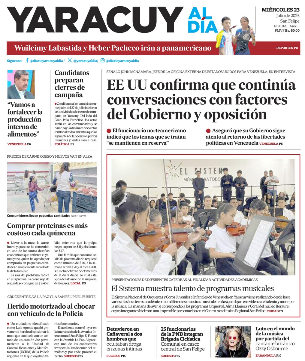 DarvinsonRojas's tweet image. #23Jul | Primera página del diario Yaracuy al Día.