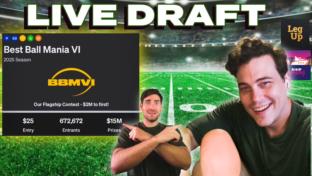 bestballguy's tweet image. 🚨 LIVE at 3:00pm PST 🚨
The Eagle has landed. @PatKerrane is coming on for an interview and BBM6 Draft. Cant wait!
youtube.com/watch?v=VjQeav…