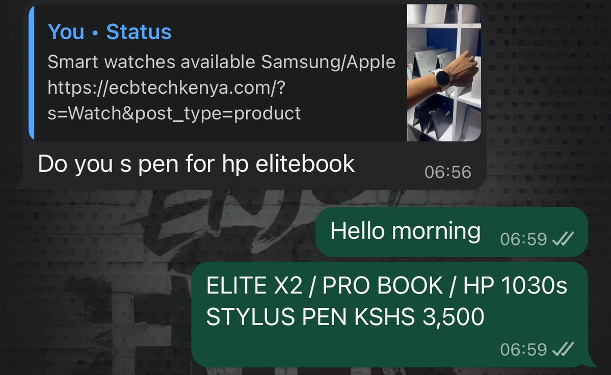 Good morning! We’re open and ready to serve you. Shop with us today for a smooth and exceptional experience!

Call/WhatsApp
Website ecbtechkenya.com