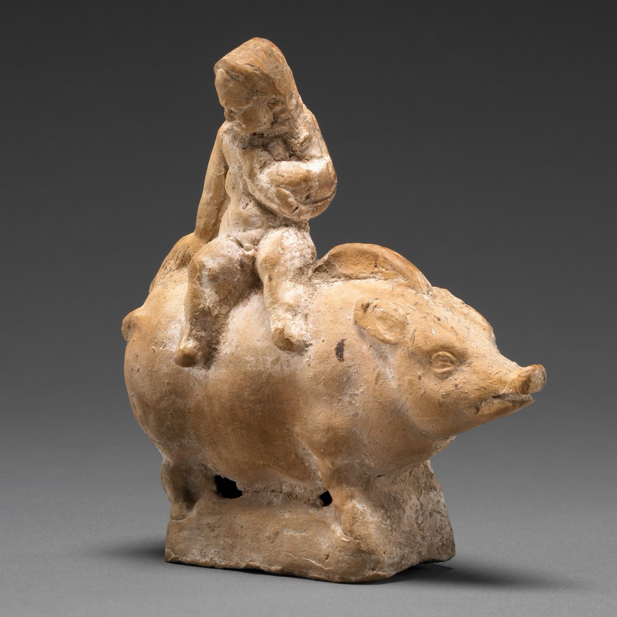 resclassicae's tweet image. Figure of a Child Seated atop a Pig, 2nd–1st century BC, Getty Museum.
