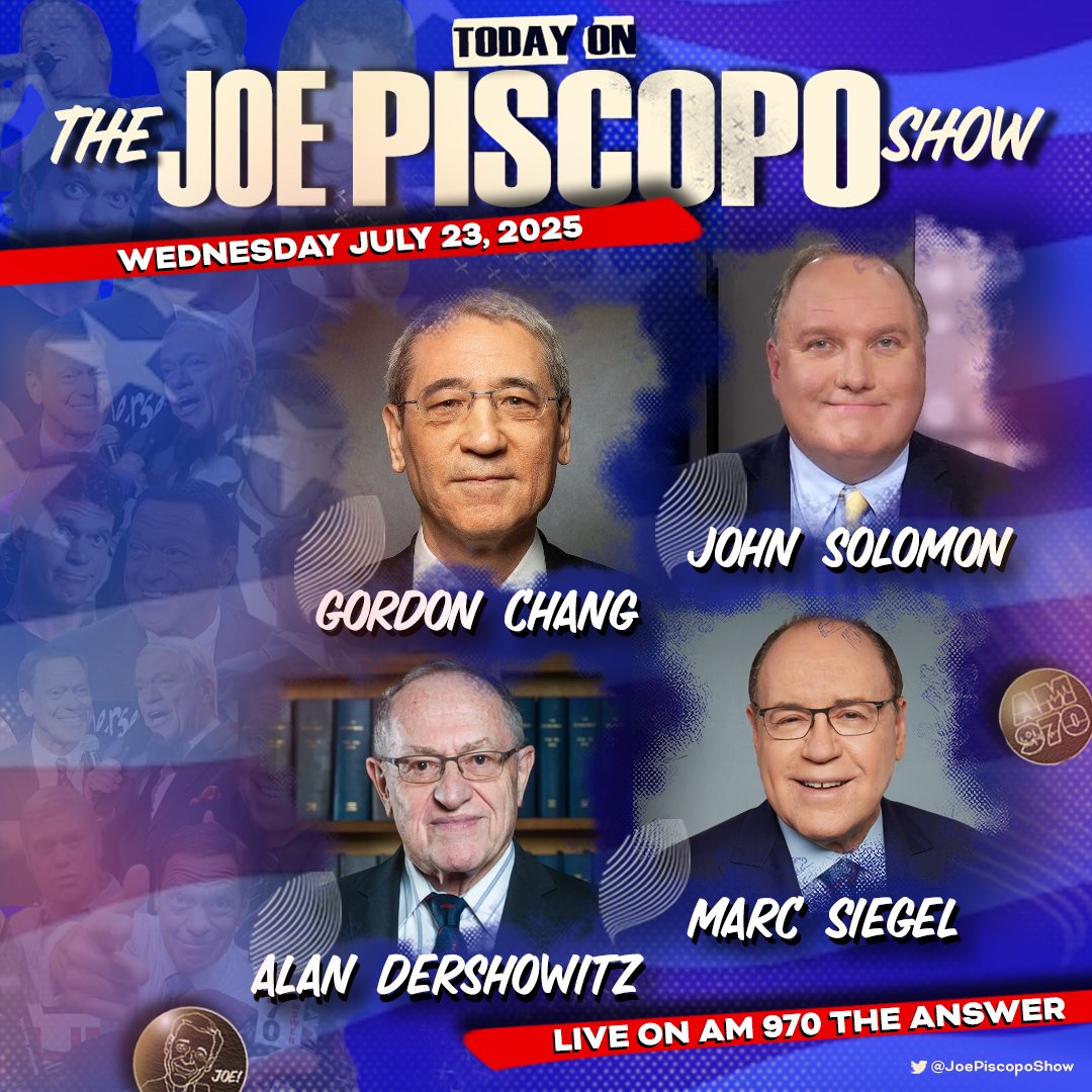 JoePiscopoShow's tweet image. TODAY with @JrzyJoePiscopo:
• @jsolomonReports
• @StephenMoore
• @GordonGChang
• @DrMarcSiegel
• @AlanDersh
• @Rafa_Mangual
+ @joeysib, @algattullo & MORE!
🎙️ Listen LIVE anywhere: player.listenlive.co/57221