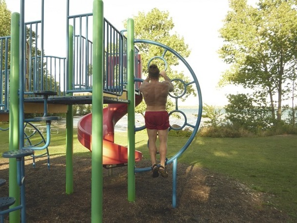 At the beach, using monkey bars, go for a 3 set 39 rep bodyweight air slow motion negative eccentric neutral grip single ring muscleups then add progressive resistance overload for desired effect. #1John1:7 #stayingalivein2025 #fattofitnoquit #fightyoflight #fababs #icanucantoo