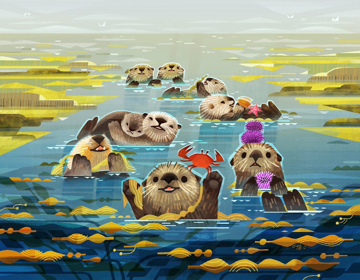 #seaotter 
Continue with the animal theme art.
New sea otter prints for @comic_con this week at booth #2015, stop by and say hi