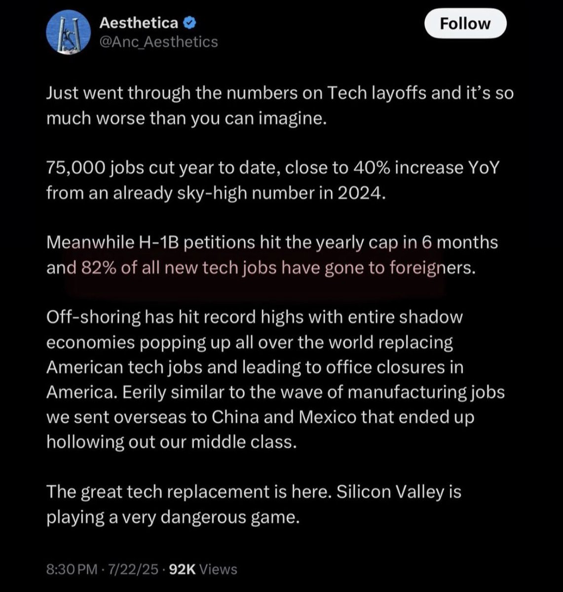 RFMpropagandist's tweet image. We need to chimp about visas replacing American tech workers. This will decimate the middle class. Fortune 500 companies are briefing about it to their contractors and service managers (me)
