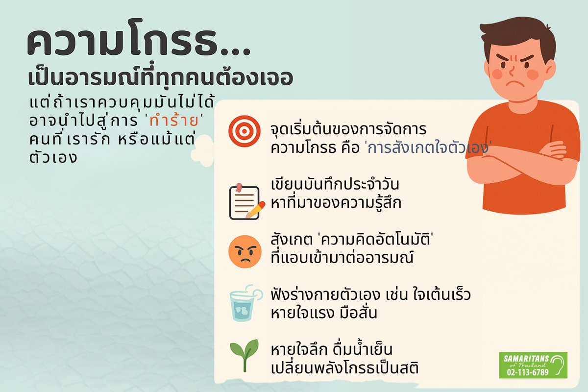 หากคุณต้องการคนรับฟัง เรื่องราวของคุณ แบบไม่ตัดสิน
โทรมาที่
สมาคมสะมาริตันส์ฯ โทร 02-113-6789
เวลา 12:00 - 22:00
หรือฝากข้อความไว้

อาสาสมัครพร้อมรับฟังด้วยใจ โดยไม่มีค่าใช้จ่ายในการฟังไม่ตัดสิน และ อยู่ข้างคุณเสมอ