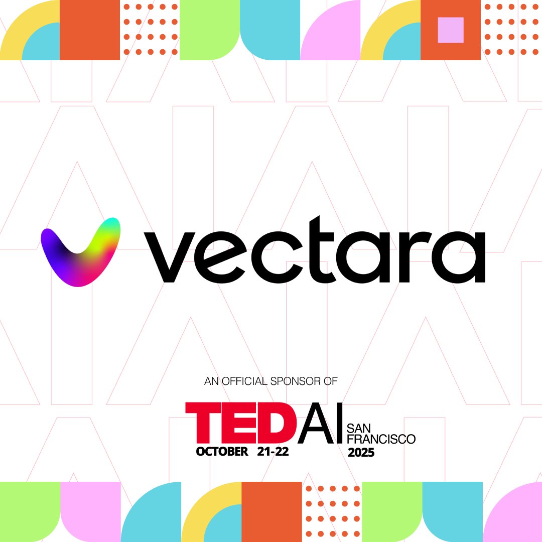 TEDAISF's tweet image. 🔊 We’re thrilled to welcome @vectara as a sponsor of @TEDAISF 2025.
Thank you for supporting this year’s edition. ✨
#TEDAISF25 #Vectara