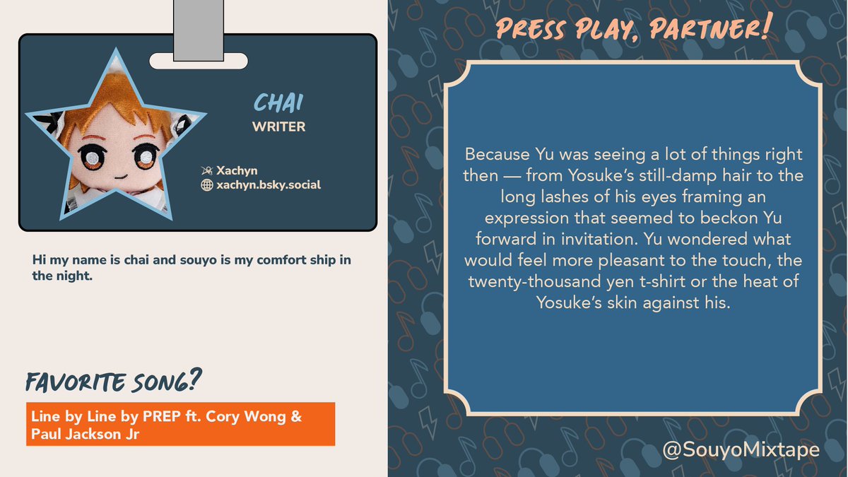 souyomixtape's tweet image. the spotlight is on souyo in chai's fun new fic! 🪩