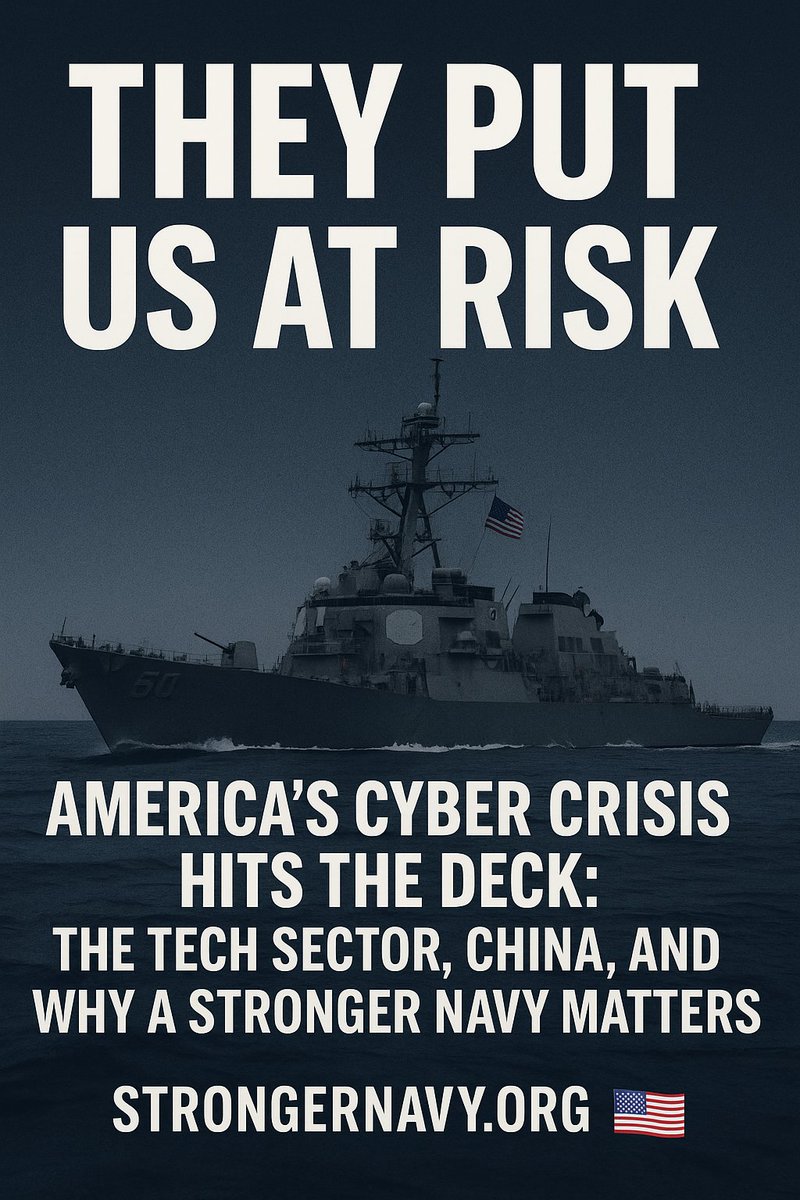 StrongerNavy (@strongernavy) on Twitter photo America’s cyber crisis just hit the deck. China-based engineers. Big Tech failures. Navy readiness at 60%—this is no accident.
🇺🇸 We don’t seek war. We seek to prevent it. But U.S. Navy readiness is the only deterrent adversaries understand.
👉 Full story: strongernavy.org/americas-cyber… America’s cyber crisis just hit the deck. China-based engineers. Big Tech failures. Navy readiness at 60%—this is no accident.
🇺🇸 We don’t seek war. We seek to prevent it. But U.S. Navy readiness is the only deterrent adversaries understand.
👉 Full story: strongernavy.org/americas-cyber…