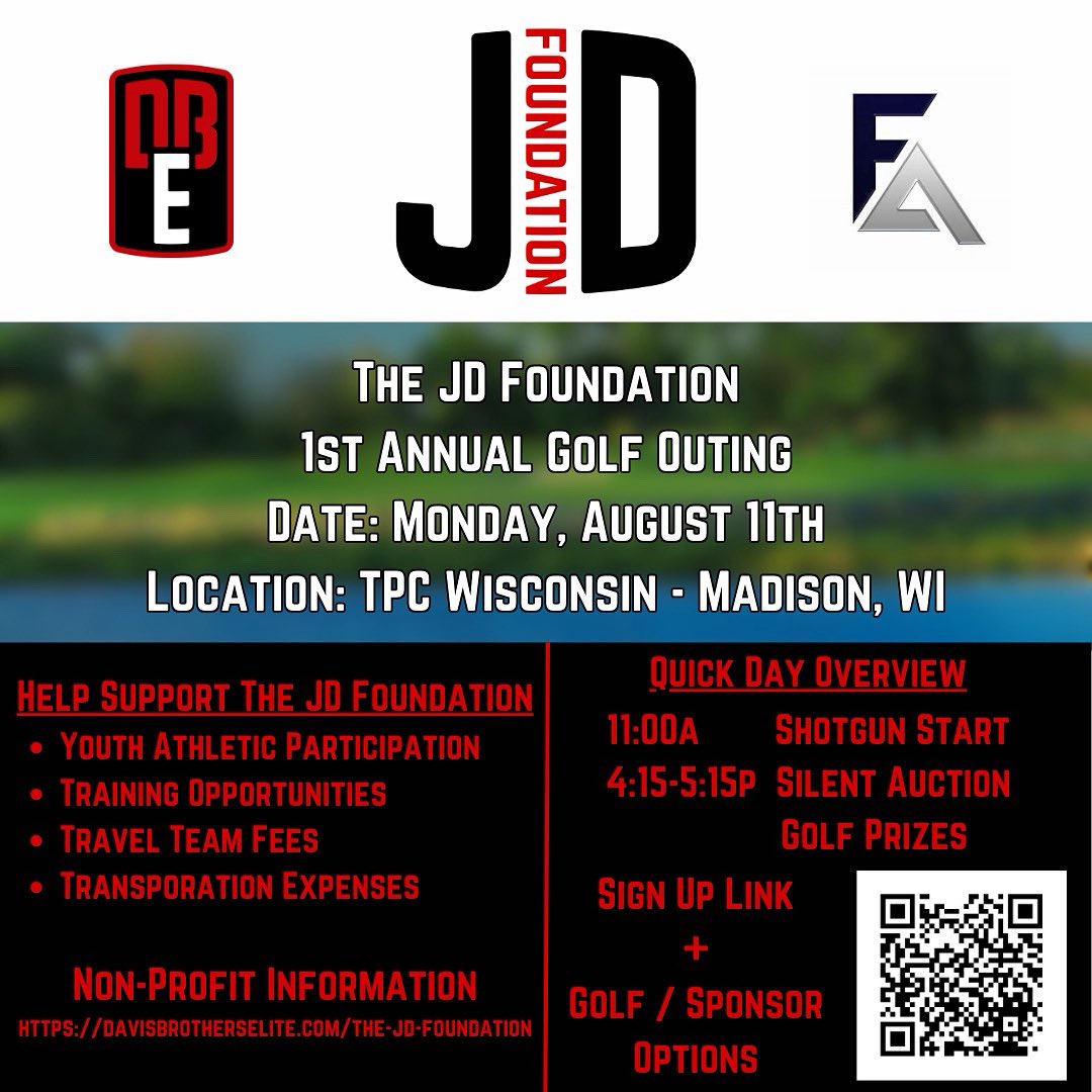 The JD Foundation (@foundationthejd) on Twitter photo Less than 3 weeks away from our 1st Annual The JD Foundation Golf Outing❗️Limited spots available. Reach out to foundationthejd@gmail.com with any questions. Less than 3 weeks away from our 1st Annual The JD Foundation Golf Outing❗️Limited spots available. Reach out to foundationthejd@gmail.com with any questions.