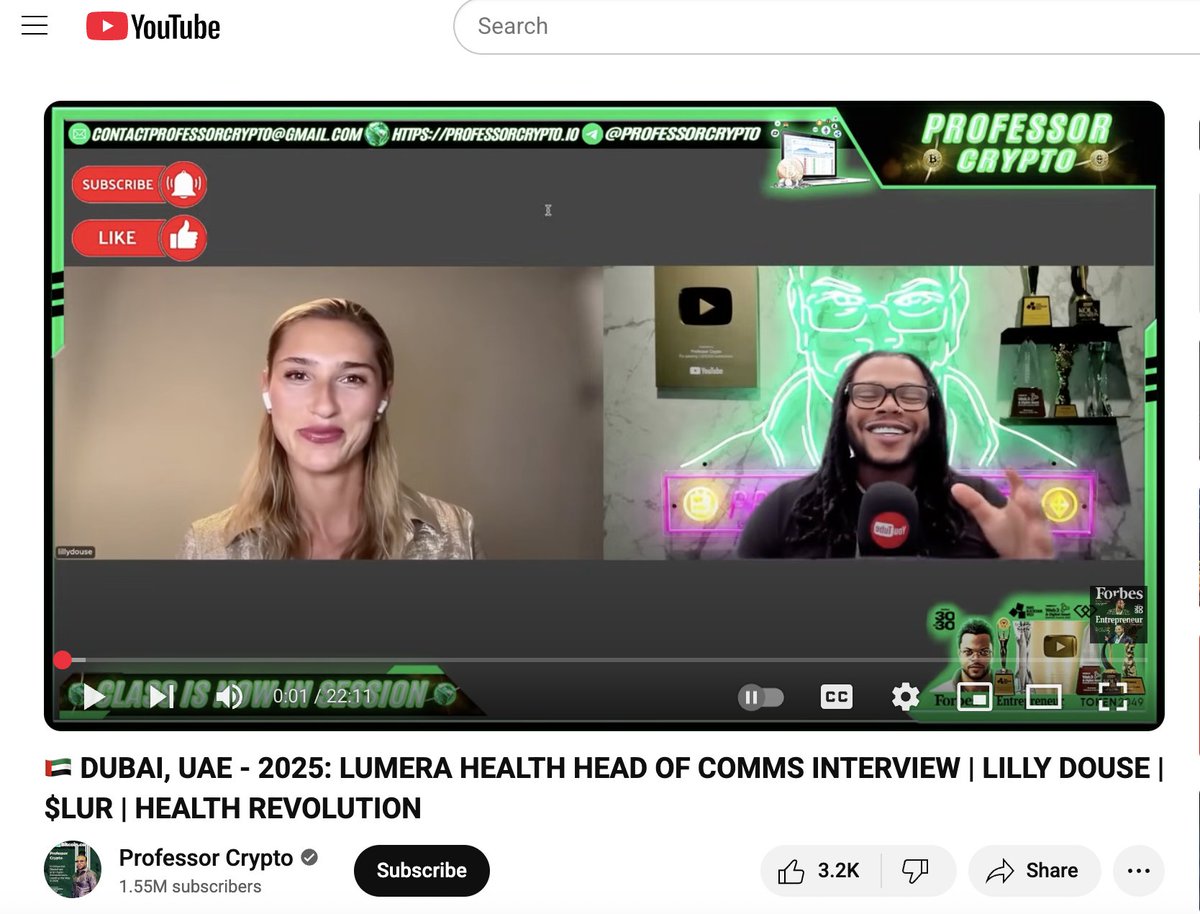 LURbyLumera's tweet image. 🎥 The AMA with Professor Crypto, @profcryptotalks is now LIVE to watch!
We sat down to discuss the future of Web3 healthcare, LumaNodes™, and the upcoming $LUR token launch.
A focused, insight-rich discussion covering real-world utility, token mechanics, and what’s…
