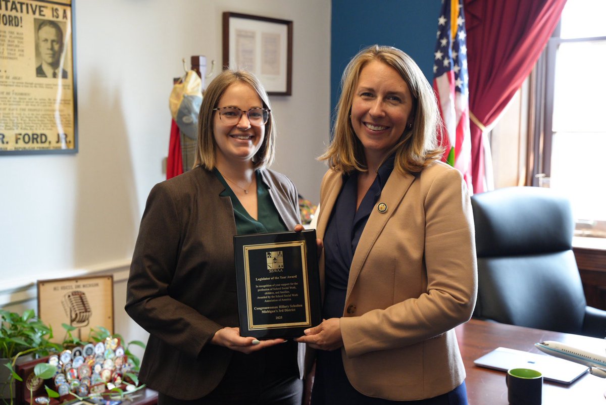 RepScholten's tweet image. My experience as a social worker strongly influences my work in Congress, and I was honored to accept the School Social Work Association of America Award as Social Work Legislator of the Year.