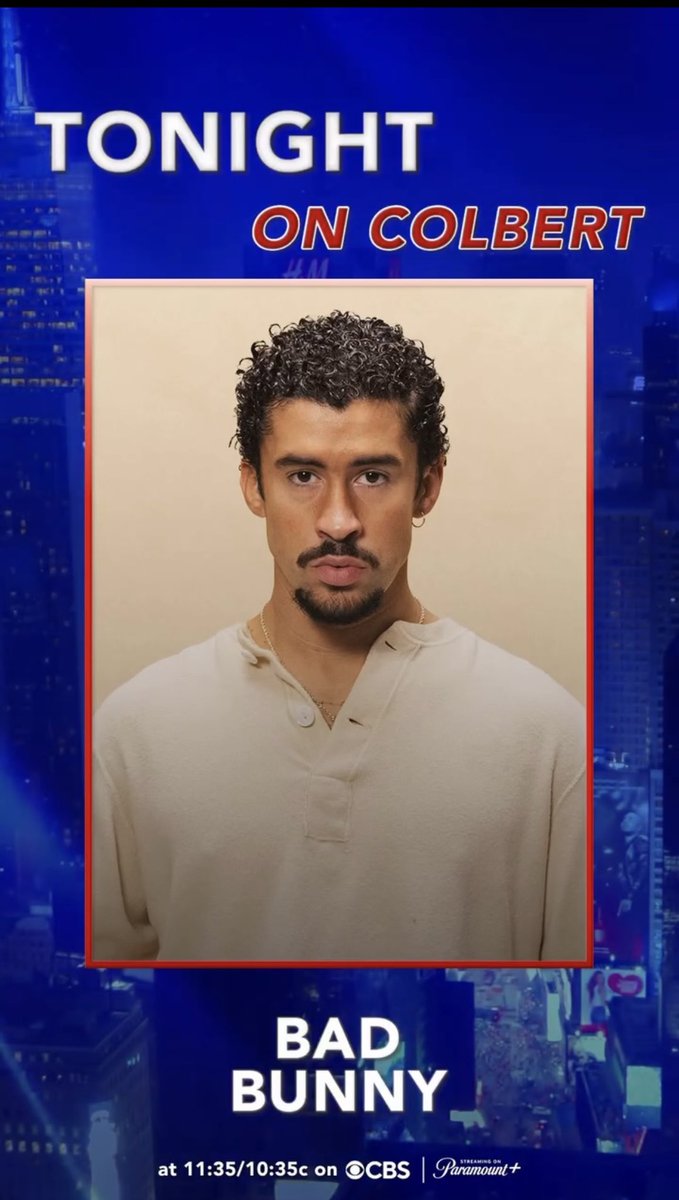 AcoustyleComm's tweet image. 🚨 Bad Bunny is taking over late night TV tonight! 📺✨
 Catch @sanbenito on @TheLateShowStephen Colbert at 11:35 p.m. EST. Don’t miss it! 👀
 #BadBunny #Colbert #LateShowTakeover