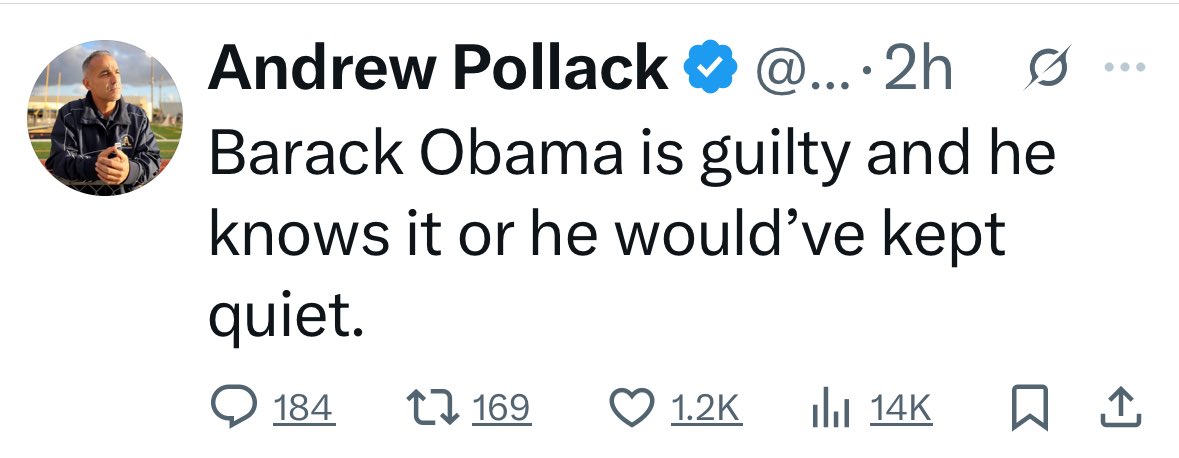 cturnbull1968's tweet image. MAGA Logic
If Obama ignores the ridiculous accusations, he’s obviously guilty because he’s not defending himself.
If he addresses the ridiculous accusations, he’s guilty because an innocent man would stay quiet.