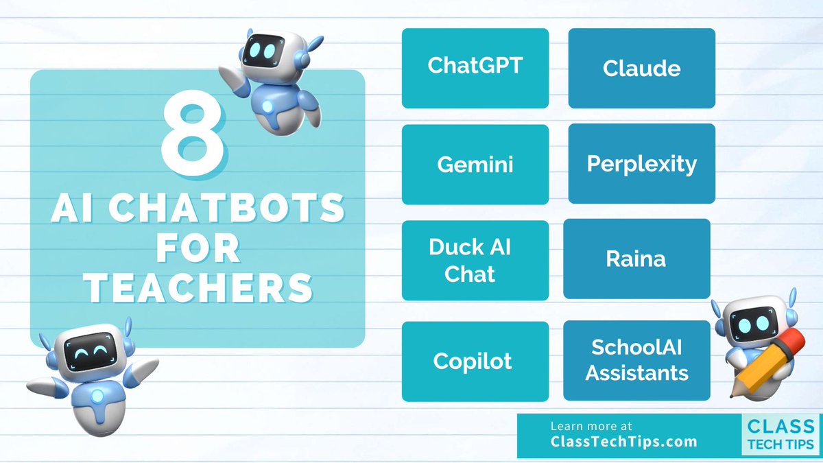 ClassTechTips's tweet image. 🤖 Not all chatbots are made the same for educators.
📚 I shared 8 tools that stand out for teaching.
🔗 Explore your next favorite tool classtechtips.com/2025/07/02/ai-…