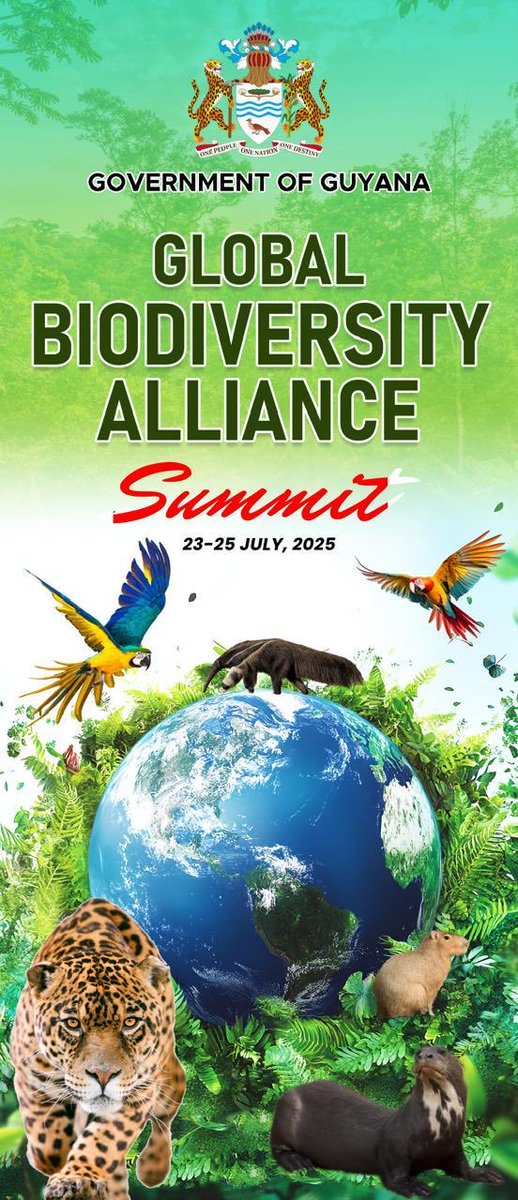 Under the leadership of #PresidentAli, Guyana will host the inaugural #GlobalBiodiversityAllianceSummit from tomorrow. The Summit will bring together world leaders, #biodiversity experts and others to create a global alliance on biodiversity #conservation and restoration