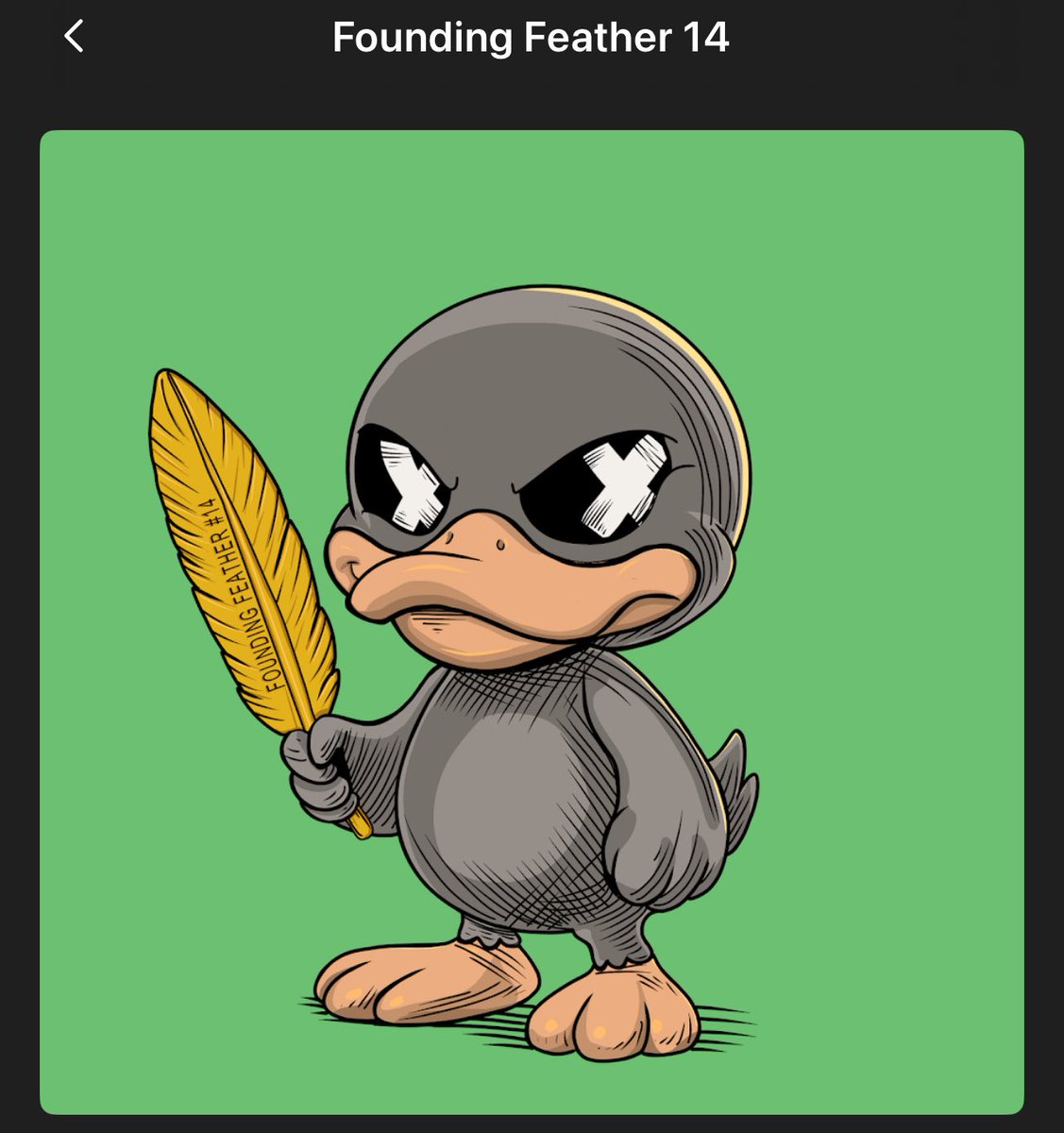 ShinobiNINJA01's tweet image. Yeah I’m a founding feather 🥷 @DDC_Tone @DeadDucks_NFT ninja duckling clearly