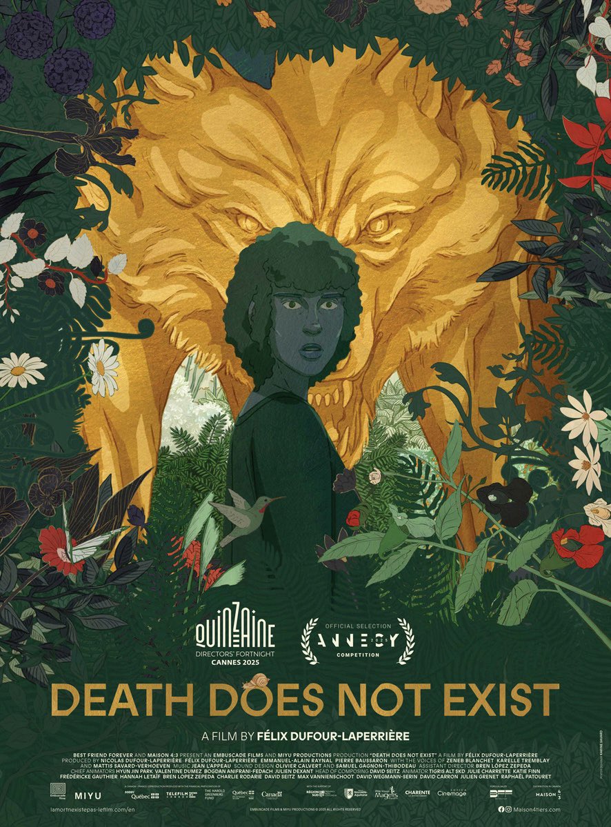 LifeIsAFilmFest's tweet image. The dreamlike hand-drawn animated film DEATH DOES NOT EXIST from #Fantasia2025 makes fascinating use of colors and is visually captivating. Writer-director Félix Dufour-Laperrière explores his protagonist Hélène’s moral dilemmas when she is on the run in a supernatural forest,…
