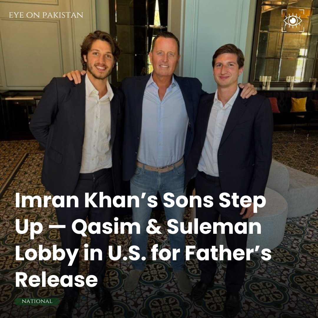 eyeonpakistan_'s tweet image. 🇺🇸 Qasim & Suleman Khan are now actively campaigning for their father’s freedom.
They’ve reached the U.S. and met with Richard Grenell, former U.S. official and vocal supporter of Imran Khan.
The fight for justice just went international. 🌍