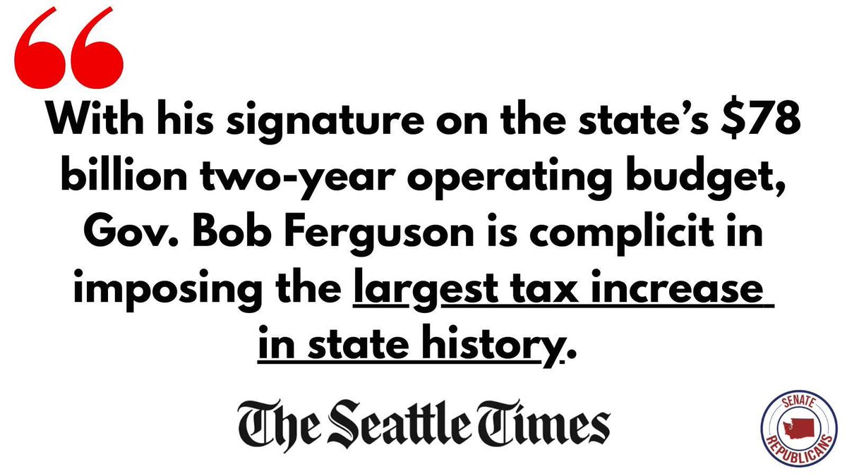 WashingtonSRC's tweet image. It Didn't Have To Be This Way: Despite saying they, "weren't going to tax their way out of a budget hole," Governor Bob Ferguson and Legislative Democrats are 100% complicit in imposing the LARGEST TAX INCREASE IN WASHINGTON STATE HISTORY on you and your family. This is after…