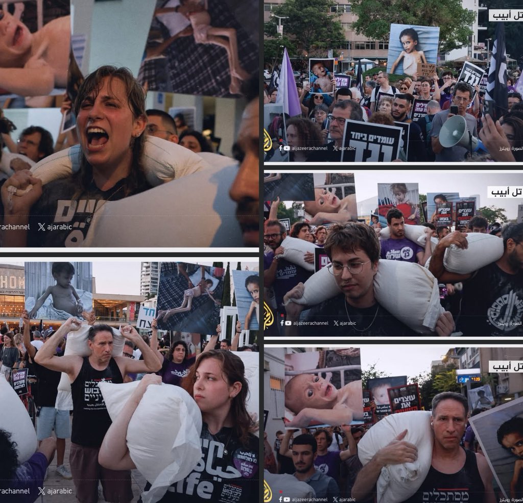 vikingwarior20's tweet image. Under the slogan "Flour March," Israelis demonstrate in central Tel Aviv to protest Israel's starvation policy against Palestinians in Gaza.
#GazaWar
