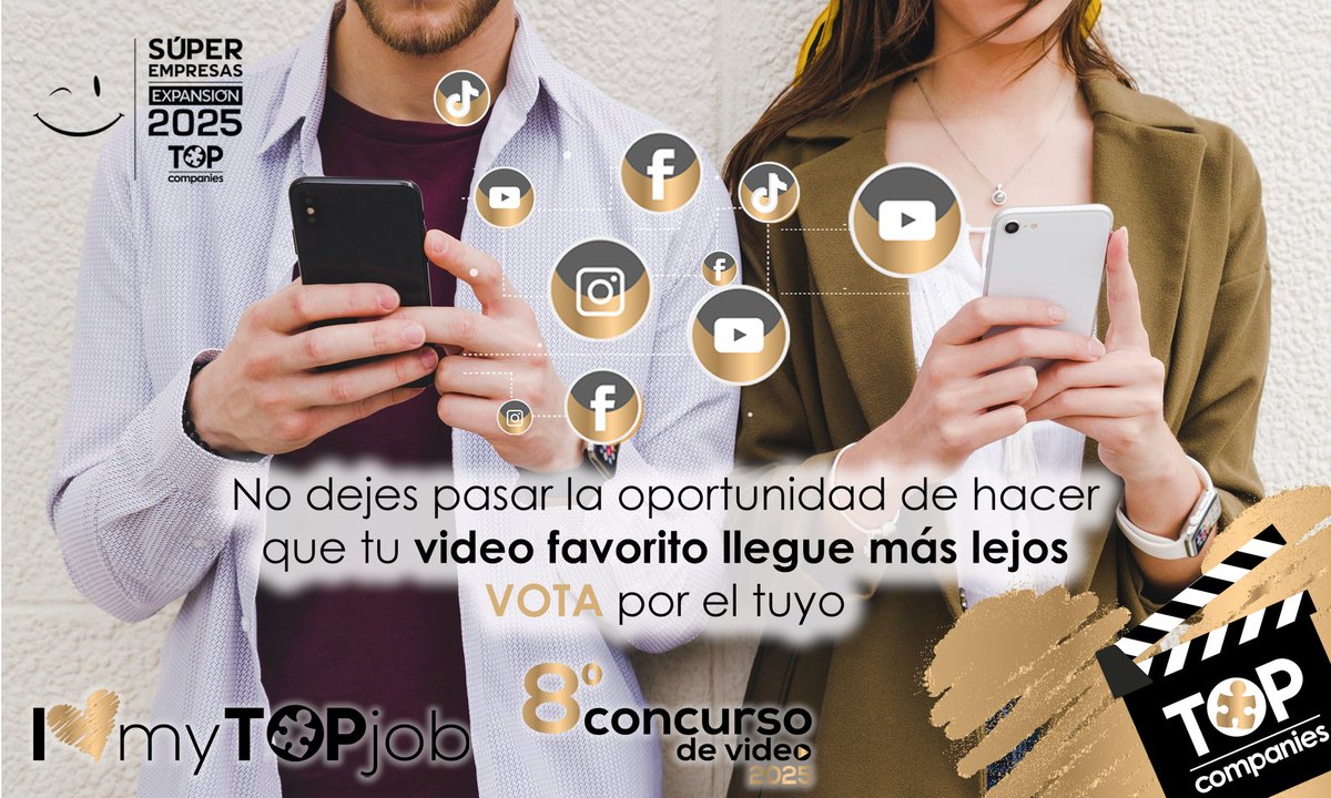 No dejes pasar la oportunidad de hacer que tu video favorito llegue más lejos. Vota por el tuyo en el 8° concurso de #ILovemyTOPjob 🎥✨ 👉 acortar.link/1jb7Fn #SúperEmpresas #TOPCompanies <a href="/ExpansionMx/">Expansión</a>  <a href="/ExpEmpresas/">Expansión Empresas</a>