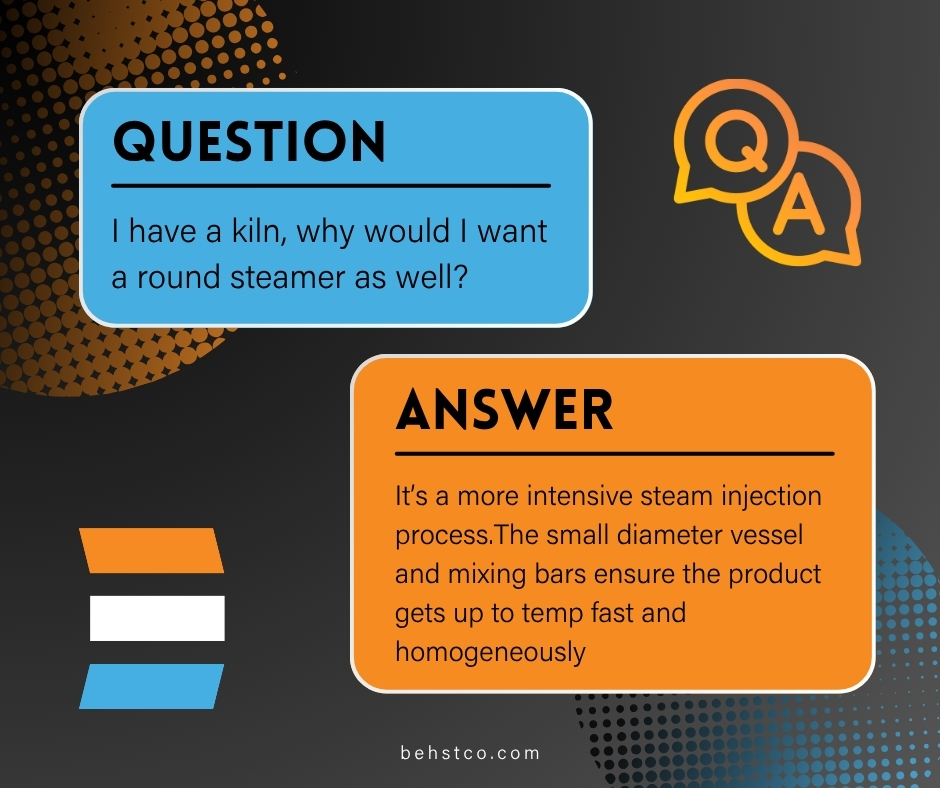 BehstCo's tweet image. Q: I have a kiln, Why would I want a Round Steamer as well?
A: It's a more intensive steam injection process! The small diameter vessel and mixing bars ensure the product gets up to temp fast and homogeneously.

Do you have a question? DM or email media@behstco.com