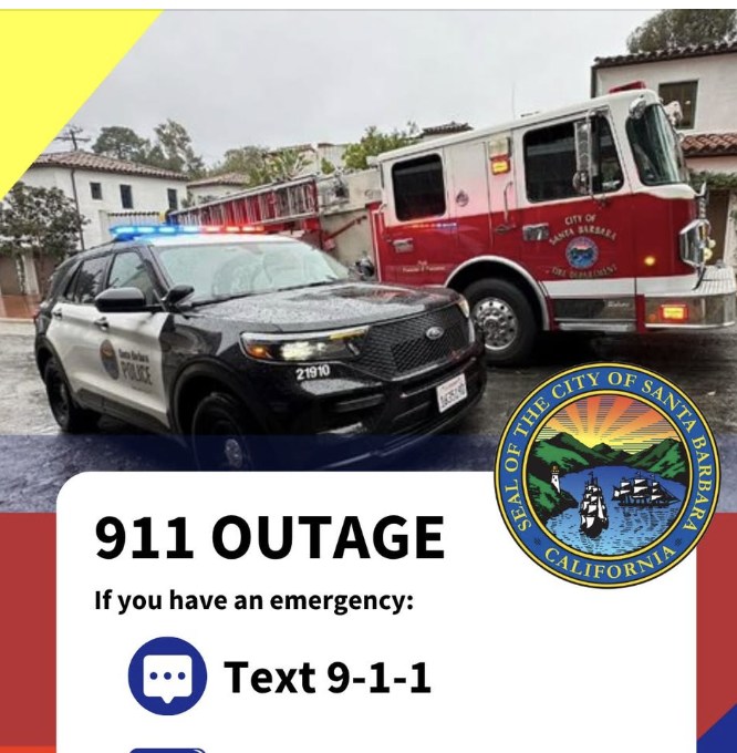 JohnPalminteri's tweet image. The emergency 911 line is out in Santa Barbara County. If you have an emergency
-Text 9-1-1
or
-Call (805) 882-8900
There is no estimated time for this issue to be resolved. Help keep emergency lines clear. ReadySBC.org.