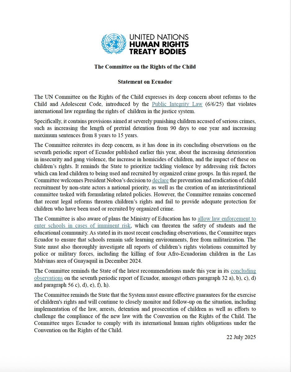 Katherine La Puente (@katslap) on Twitter photo <a href="/UNChildRights1/">UNChildRights</a> published a statement expressing concern about reforms to #Ecuador's Child and Adolescent Code, approved last month by the National Assembly in its Public Integrity Law. Full statement 👇 ohchr.org/sites/default/… <a href="/UNChildRights1/">UNChildRights</a> published a statement expressing concern about reforms to #Ecuador's Child and Adolescent Code, approved last month by the National Assembly in its Public Integrity Law. Full statement 👇 ohchr.org/sites/default/…