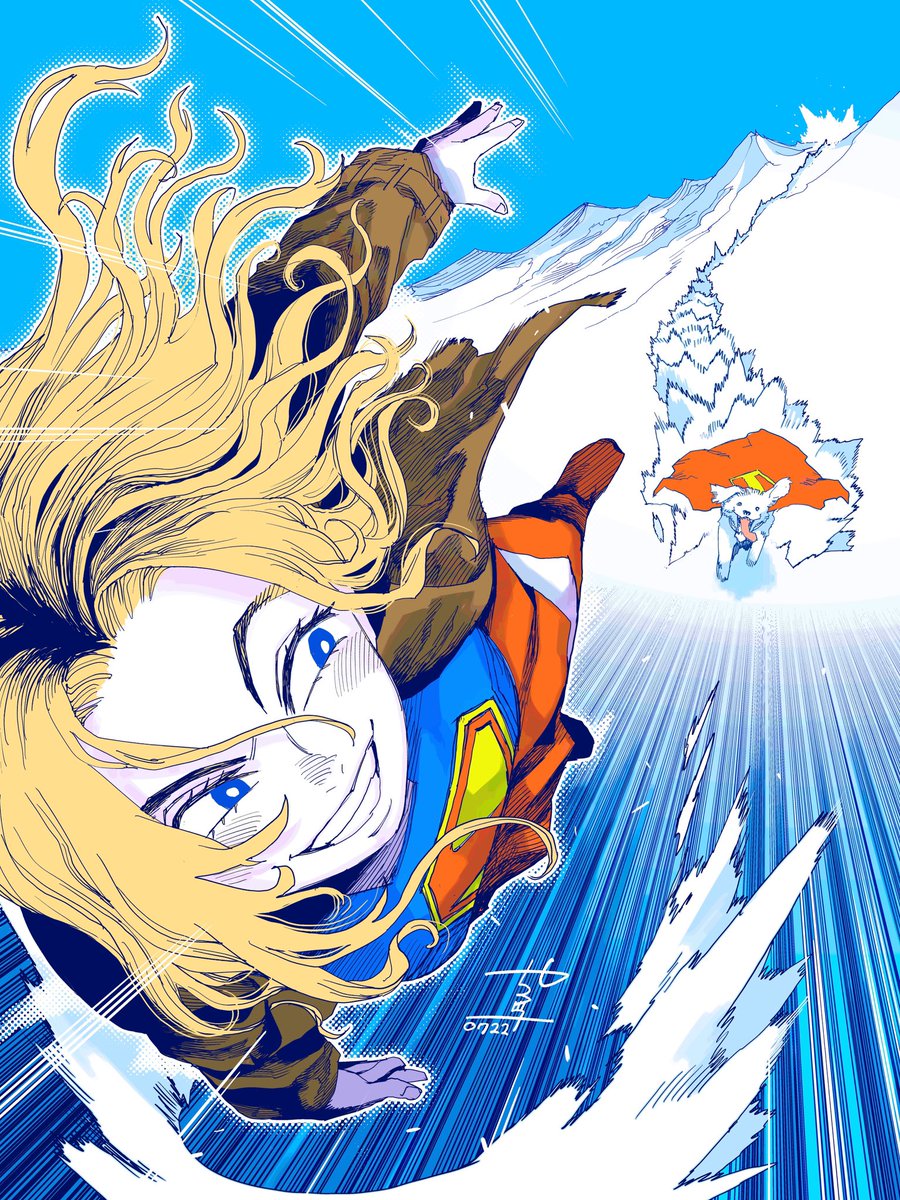 DCUPRIMETV's tweet image. LOOK OUT!
Supergirl and Krypto, art by manga artist Manabu Yashiro.