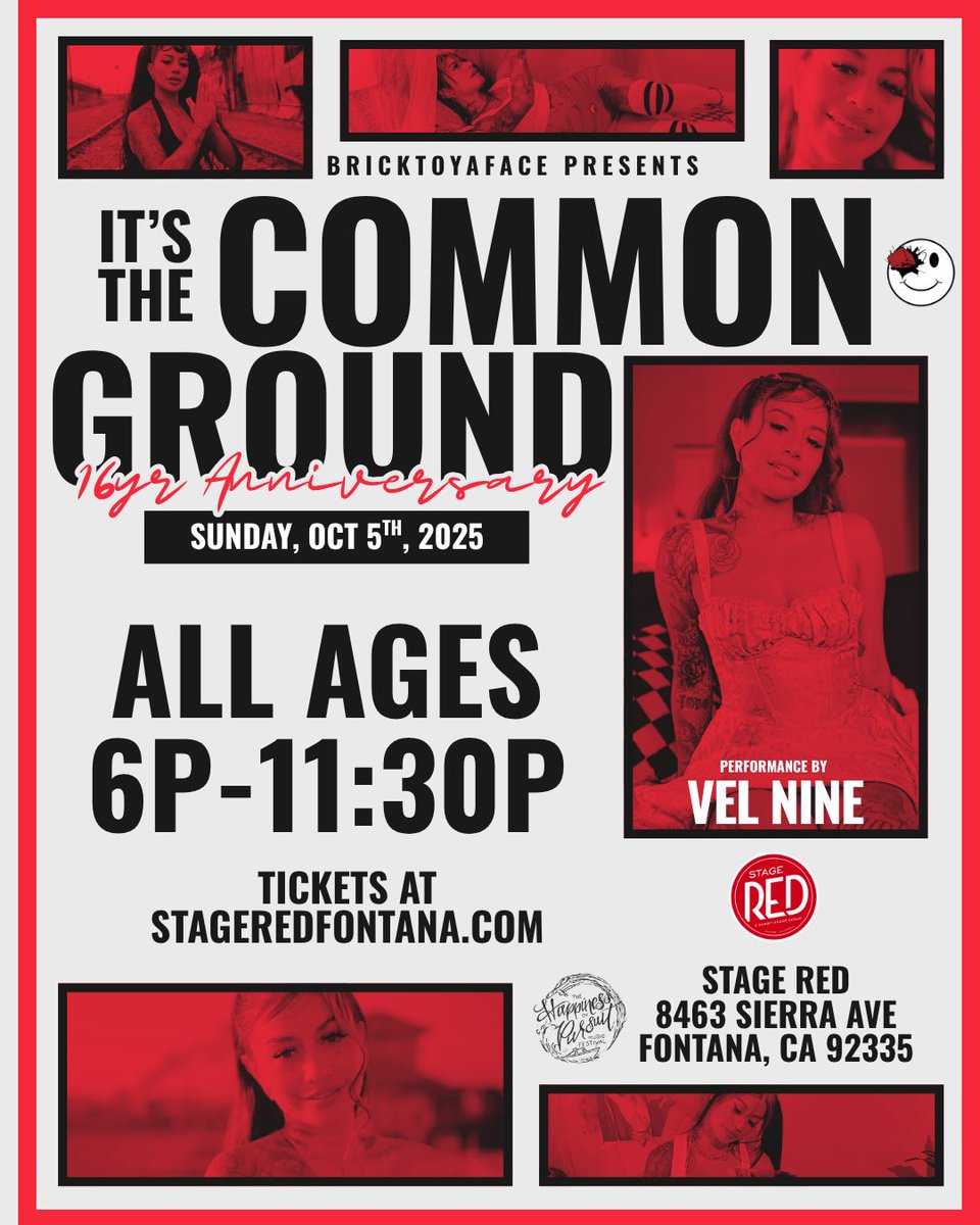 We’ve got <a href="/60east909/">60 East</a> artist &amp; founder of <a href="/THOPFest/">#THOPFest</a> bringing that dope hip-hop vibe we love. More TBA. Open mic stays forever.

Pre-sale tickets drop tomorrow. Big love to Stage Red for welcoming us in let’s make more history. ❤️🔥 #ItsTheCommonGround #StageRed #Fontana