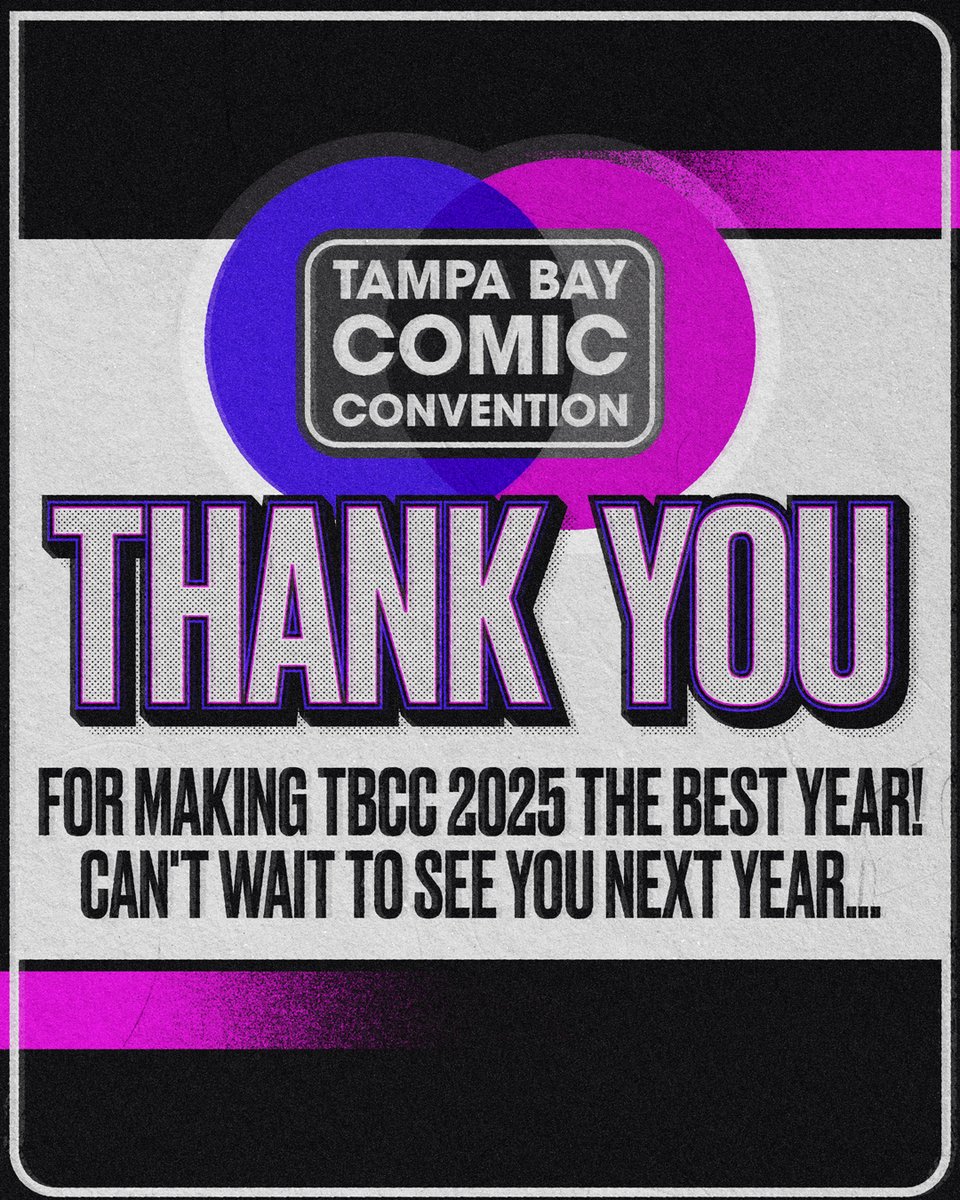 💥 What a weekend! Thank you for making Tampa Bay Comic Convention a blast and a show to remember! We hope you had as much fun as we did!

And a very special thank you to our amazing convention crew!!

📆 We can't wait to see you next year! Keep an eye out for 2026 dates 😉