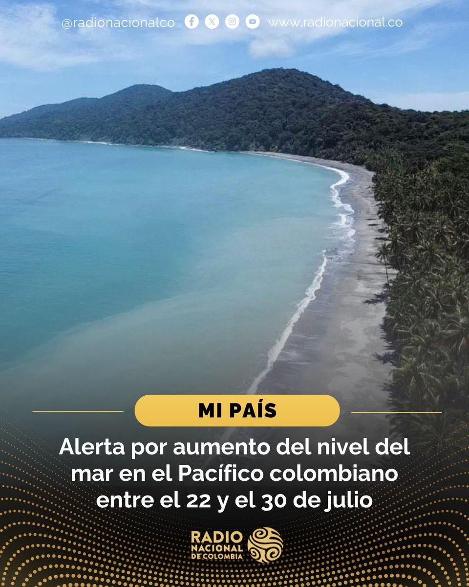 Radio Nacional CO (@radnalco) on Twitter photo #MiPaís 🌊 La <a href="/Dimarcolombia/">DimarColombia</a>, advierte un aumento del nivel del mar en el Pacífico colombiano entre el 22 y el 30 de julio, por el fenómeno astronómico de Marea de Sizigia o Puja, asociado a la Luna Nueva 🌑⚠️
Más detalles en 📲 lc.cx/RGIpIH #MiPaís 🌊 La <a href="/Dimarcolombia/">DimarColombia</a>, advierte un aumento del nivel del mar en el Pacífico colombiano entre el 22 y el 30 de julio, por el fenómeno astronómico de Marea de Sizigia o Puja, asociado a la Luna Nueva 🌑⚠️
Más detalles en 📲 lc.cx/RGIpIH