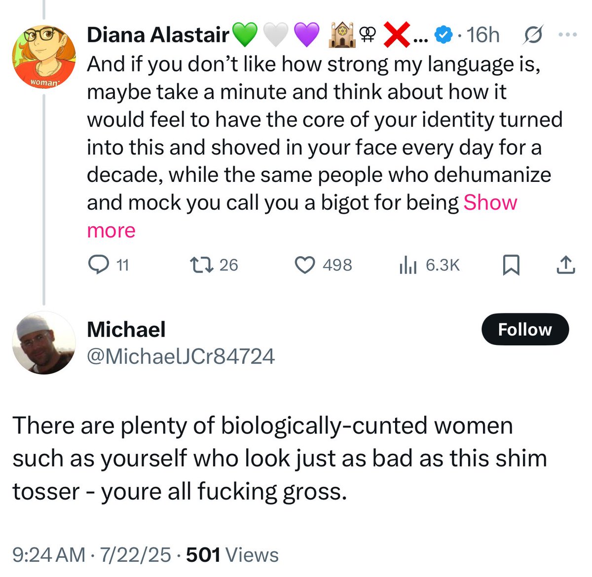 sappholives83's tweet image. You have no idea what I look like, Mike. Seems to me that you’re just another sad little man who’s so broken inside that he’s reduced to spewing misogyny at women he’s never met in order to get even a tiny bit of pleasure out of his pathetic, joyless existence.