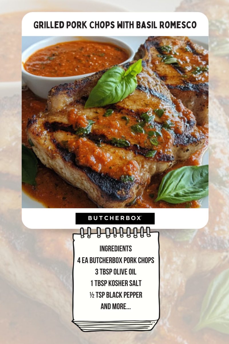 These juicy grilled pork chops are cooked to perfection and topped with a vibrant basil romesco. It’s a quick, flavorful meal ready in just 20 minutes—perfect for warm-weather dinners or outdoor grilling nights!

butcherbox.visitlink.me/5oImOM