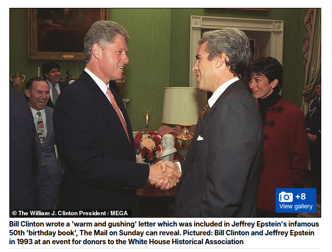 TonyClimate's tweet image. "Bill Clinton wrote a 'warm and gushing' letter which was included in Jeffrey Epstein's infamous 50th 'birthday book'"
dailymail.co.uk/news/article-1…