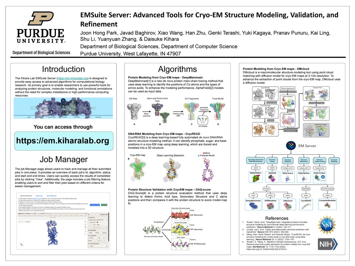 kiharalab's tweet image. Joon Hong Park from @PurdueCS at American Crystallographic Association (ACA) 2025 meeting. presenting his poster about our cryo-EM structure modeling server.
Visit the server for easy and accurate modeling at em.kiharalab.org