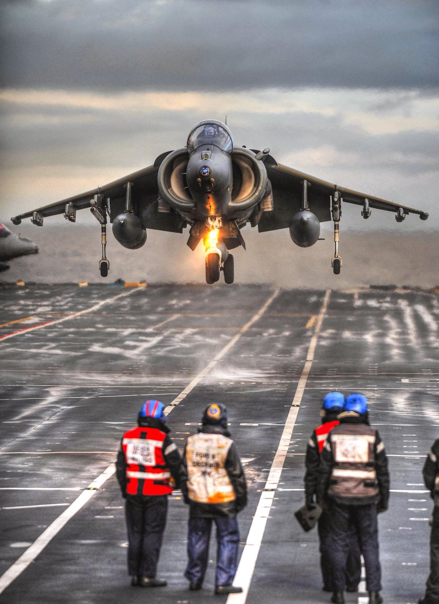 kadonkey's tweet image. A terrific shot by Gregg Macready of a GR9 Harrier preparing to land onboard HMS Ark Royal.