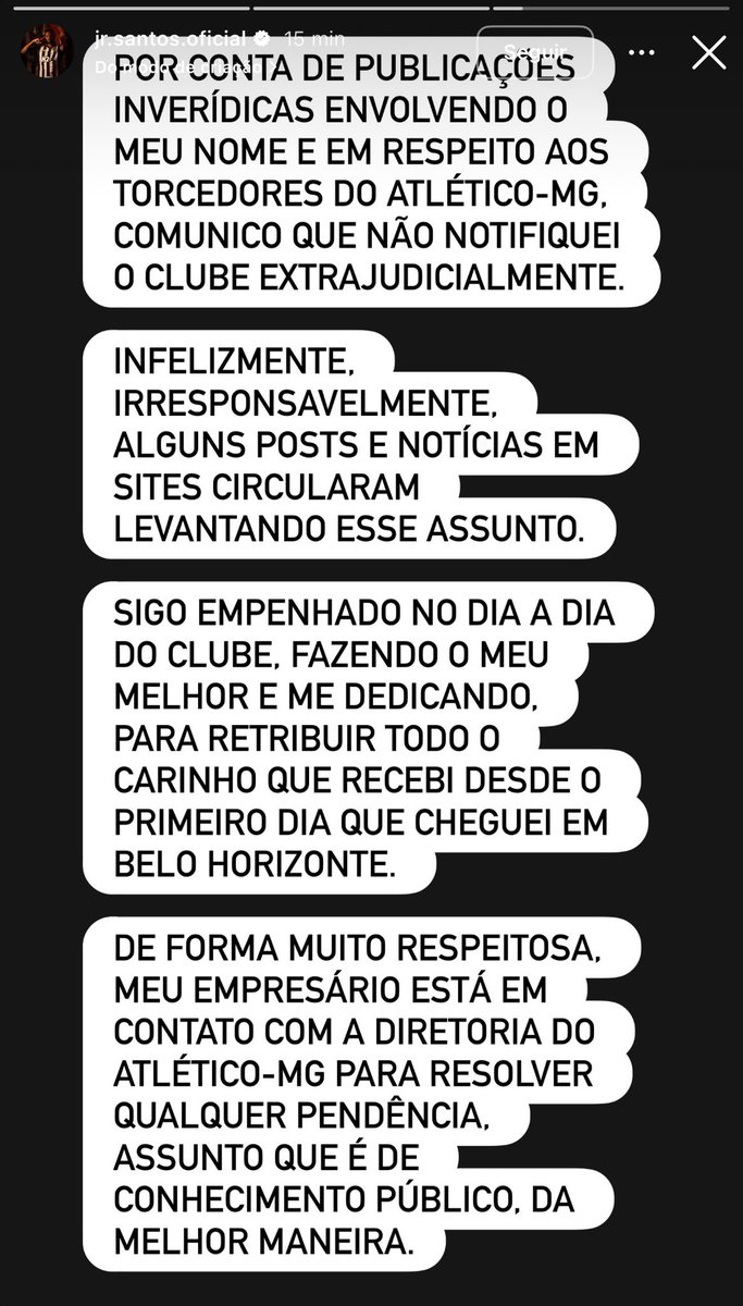 futebol_info's tweet image. Júnior Santos também fez post nas redes sociais afirmando que é inverídica a informação de que ele teria notificado extrajudicialmente o Atlético-MG cobrando pagamentos atrasados.
📸 Divulgação