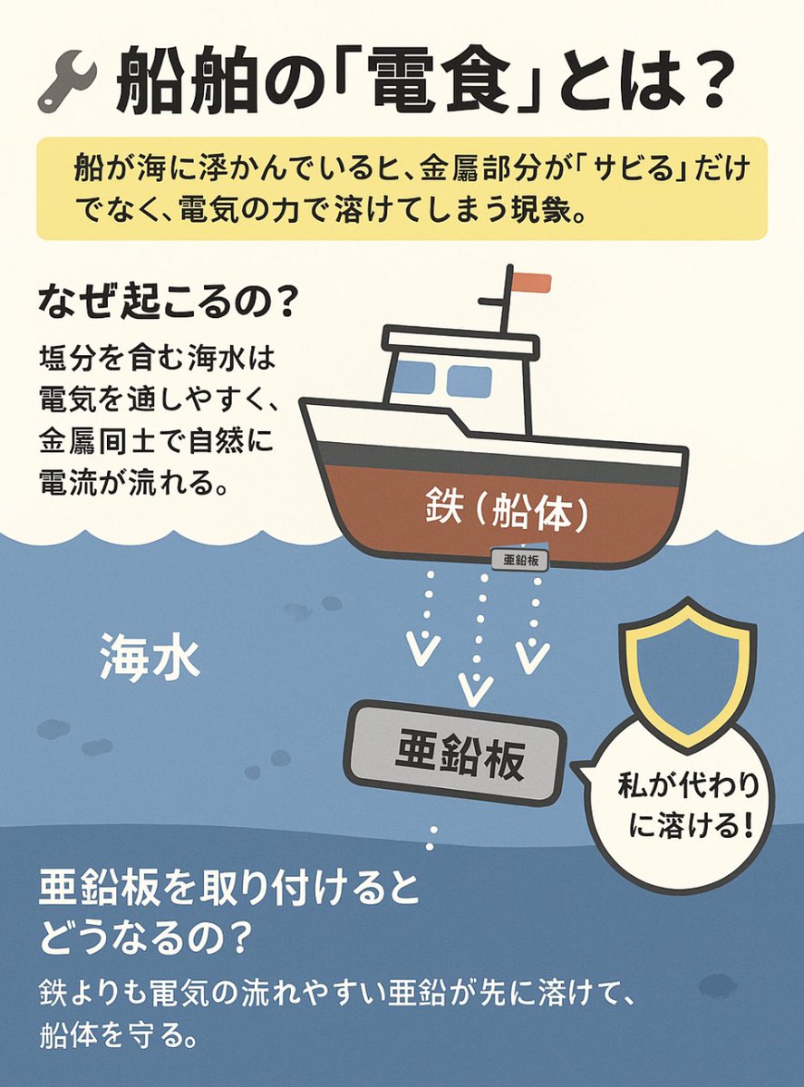 tokokaiun's tweet image. タンカー船の船体の電食についての説明になります。