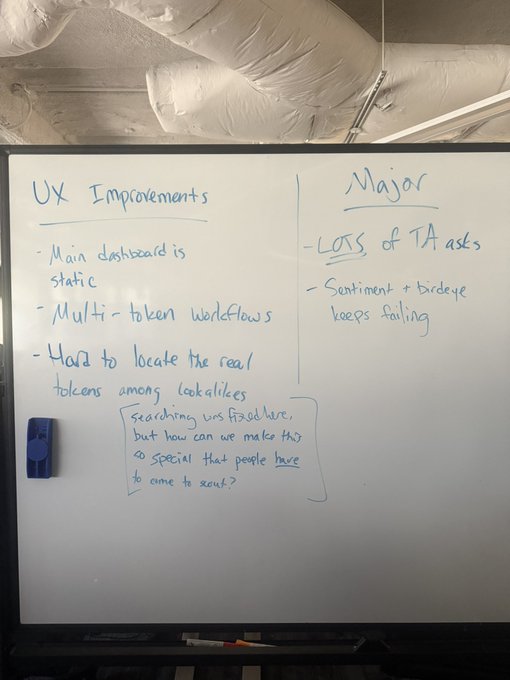 Edgar Pavlovsky's whiteboard with Scout upgrade notes