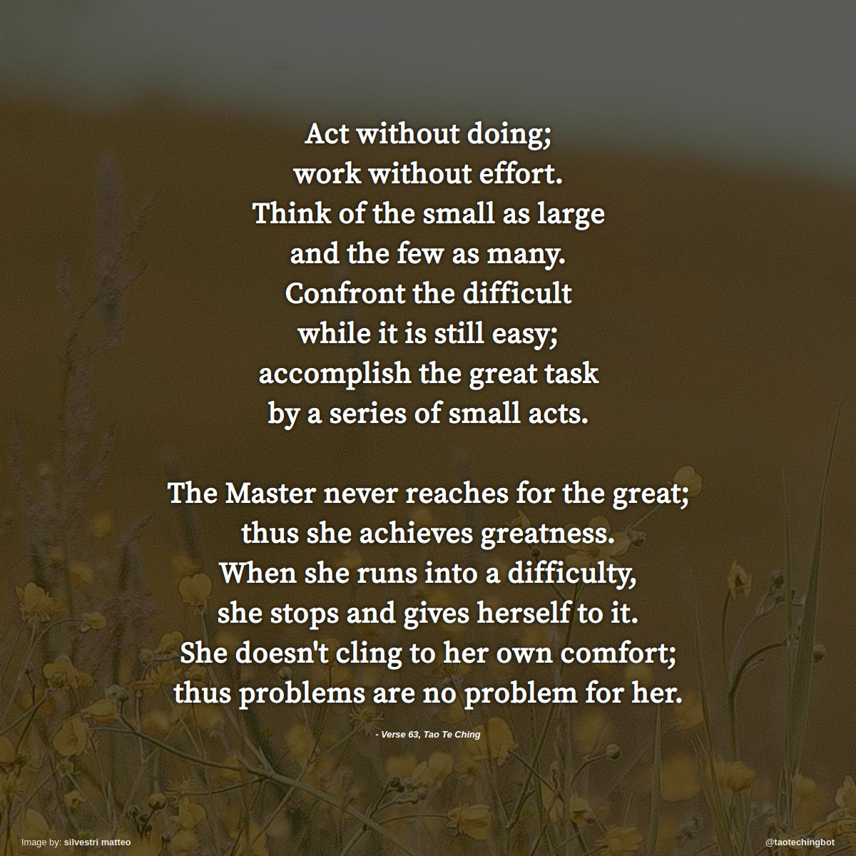 taotechingbot's tweet image. Verse 63 of The Tao Te Ching. #TaoTeChing #Laozi #Tao #LaoTzu #Taoism #BookOfTheWay