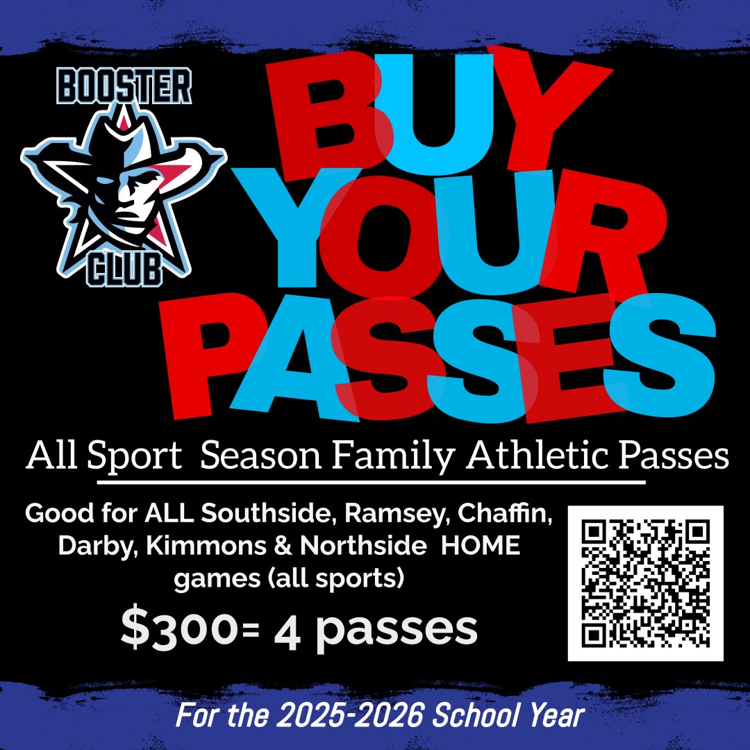 MavsBoosterClub's tweet image. Get your passes now!
They are good for all home games at Southside, NHS, Ramsey, Chaffin, Darby & Kimmons
You can split with friends!
forms.gle/fPFwDAWAsNhCM5…